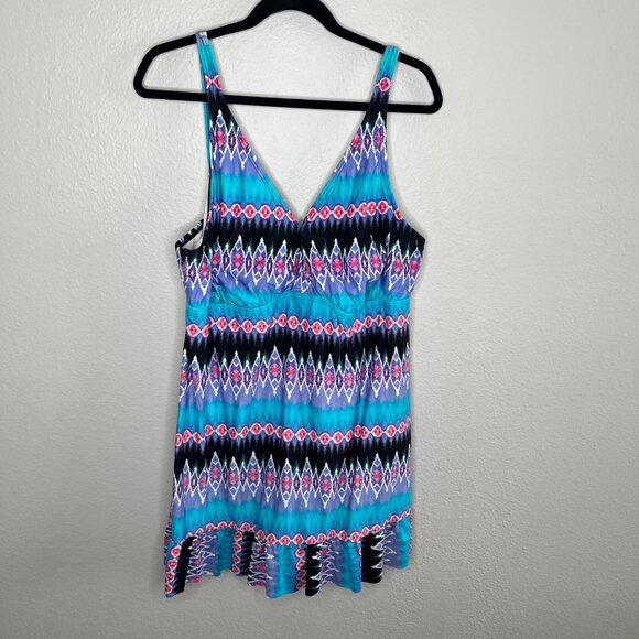 La Blanca Womens 22 Blue Purple Geometric One Piece Swim Suit Dress - Picture 2 of 13